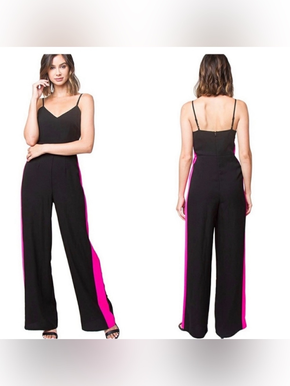 Sugarlips Black Jumpsuit with Hot Pink Side Stripe